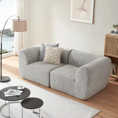 Zdjęcie produktu dla Sofa modułowa 2-osobowa "Hurvas" 2 x narożnik z podłokietnikiem 76 x 216 x 108 cm Bouclé szary