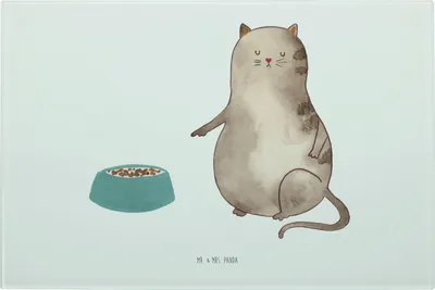 Produktbild von Mr. & Mrs. Panda Frühstücksbrett Katze Fressen - Weiß - Geschenk, Schneideunterlage, Servierplatte, schneidbrett, Schneidebrett, Brotzeitplatte