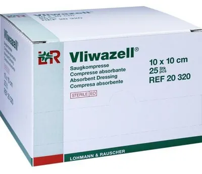 Immagine prodotto di Vliwazell compressa universale altamente assorbente sterile 10 cm x 10 cm, 25 compresse