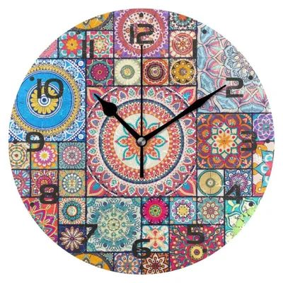 Immagine prodotto di Omgoods - Grande orologio da parete con mandala marocchino - Elegante e colorato