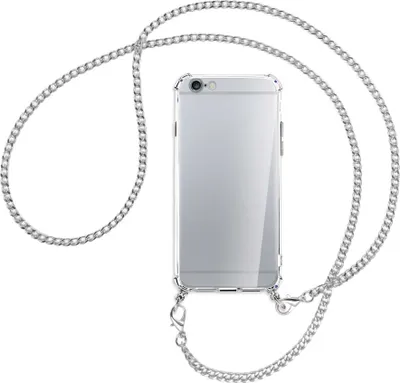 Produktbild von Handykette Backcover-Schutzhülle mit Band (Metall silberfarben) für Apple iPhone 6 / 6S - silberfarbene Kette
