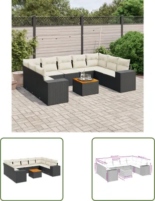 Produktbild von The Living Store 10-tlg. Garten-Sofagarnitur mit Kissen Schwarz Poly Rattan
