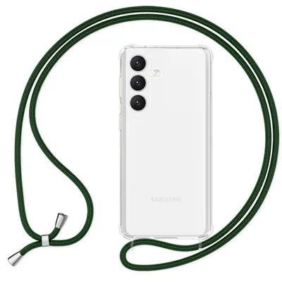 Produktbild von NALIA Klare Schutzhülle mit Kette für Samsung Galaxy S24 Hülle, Transparente Stabile Handyhülle mit Band zum Umhängen Dunkel-Grün
