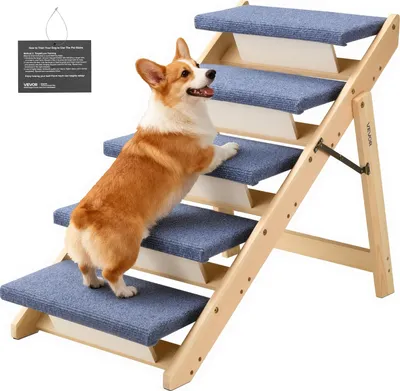 Immagine prodotto di VEVOR Scala per cani 780x470x660 mm, scala per animali domestici a 5 gradini, scala pieghevole in legno adatta per animali domestici di piccola, media e grande taglia, anziani e cuccioli fino a 68 kg, scala per cani per letti, divani e auto