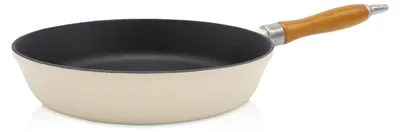 Produktbild von Karl Krüger 91024 Gusseisenpfanne Savanna mit Holzgriff - emailliert - außen creme, innen schwarz matt - 24 cm