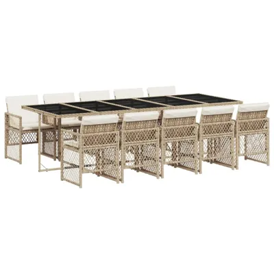 Produktbild von vidaXL 11-tlg. Garten-Essgruppe mit Kissen Beige Poly Rattan