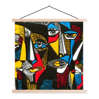 Produktbild von MuchoWow® Textilposter Malerei - Ölgemälde - Kubismus 60x60 cm mit holzfarbenen Rahmen - Wanddekoration