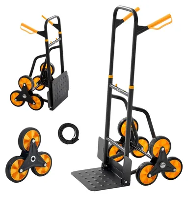 Produktbild von VEVOR Treppensteigerwagen, 200 kg Treppensteigkapazität, robuster faltbarer Transportwagen mit teleskopierbarem Griff, 6 Rädern und 2 Bungee-Cords, Treppensteiger-Dolly für Zuhause, Lebensmittel, Lager, Mit Handlauf