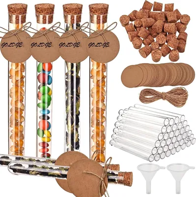 Image de Tubes à essai en plastique transparent avec bouchon, 40 pièces + accessoires