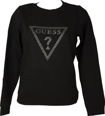 Produktbild von GUESS Damen Sweatshirt Langarm Winter Freizeit Rundhals Pullover mit Strass Logo Artikel Q1RQ00KARD4, M, Cotone 56%,Poliestere 44%