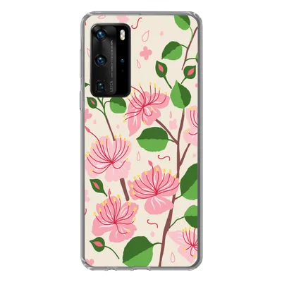 Produktbild von MuchoWow® Handyhülle Schutzhülle Hülle für Huawei P40 Pro Blume - Rosa - Blatt - Muster Silikon Softcase Handy Hülle - Schutz
