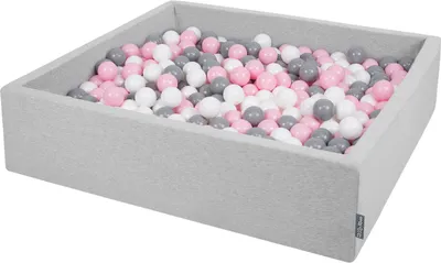 Immagine prodotto di KiddyMoon 120x30cm/200 palline ∅ 7cm Piscina a secco quadrata con palline Certificata  EU, Grigio chiaro: Bianco-grigio-rosa