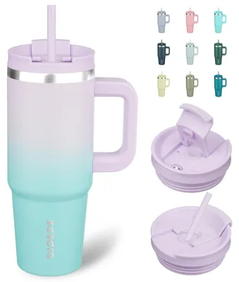 Imagen del producto de Vaso de acero inoxidable aislado con asa, de 900 ml, con tapa y pajita, ideal para camping y uso en la cocina
