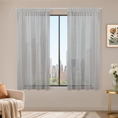 Obrázek produktu pro Záclony s olovkovou páskou, sada 2 kusů, průsvitné záclony, 145 x 140 cm (výška x šířka), vhodné do obývacího pokoje nebo ložnice