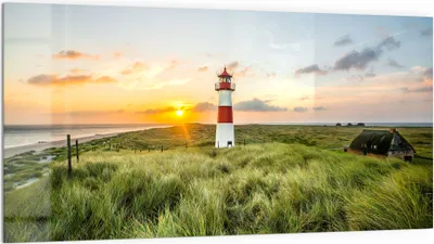 Produktbild von DEQORI Küchenrückwand Glas 100x50 cm 'Leuchtturmliebe' Spritzschutz Bad Rückwand