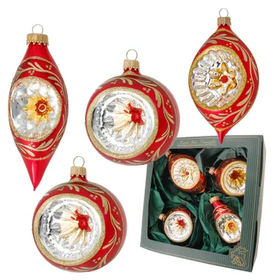 Produktbild von Krebs Glas Lauscha - 4er Set Christbaumkugeln Reflexsortiment Rot - Größe ca. 7cm - 03498