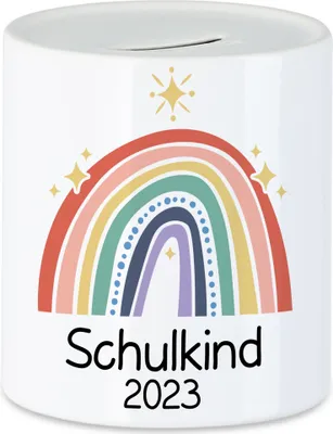 Produktbild von Schulkind 2023 Spardose  Einschulungsgeschenk Grundschule 1. Klasse Schulstart Sterne Regenbogen