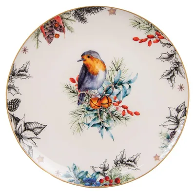 Produktbild von Clayre & Eef Frühstücksteller Ø 20 cm Weiß Porzellan Vogel