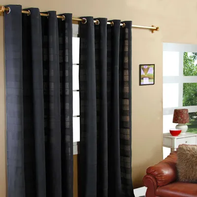 Produktbild von HOMESCAPES Gardinen mit Ösen Rajput schwarz im 2er Set, 140 x 140 cm