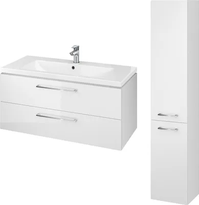 Produktbild von BADLAND Badmöbel Set LARA COMO 100 Waschbecken-Unterschrank mit Hochschrank 150x30x25, 2-Türen, Weiß