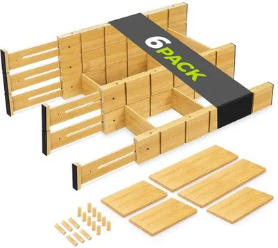 Immagine prodotto di Organizer regolabile per cassetti 43-56 cm, 6 pezzi, impilabile, antiscivolo, per cucina, cassetto