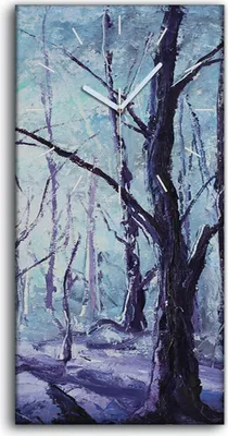 Produktbild von Wohnzimmer-Bild Leinwand Uhr 30x60 Malerei Wald Bäume Winter Schnee Kunst - weiße Hände