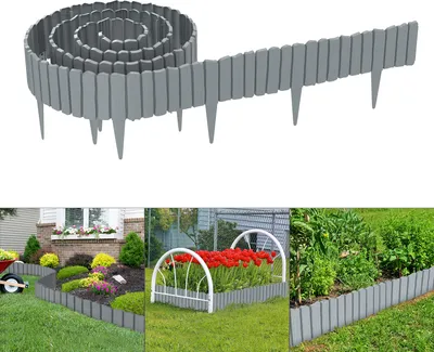 Image de LARS360 Bordure de parterre de fleurs 11,5 m aspect bois, bordure de jardin, bordure de parterre, bordure de pelouse, palissade de jardin, plastique PP, 20 pièces - Gris