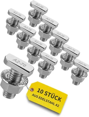 Produktbild von Avoltik 10x Hammerkopfschrauben M10 I 25 mm Edelstahlschrauben mit Montageschienenmuttern I Schrauben aus A2 Edelstahl für Solarmodul-Befestigung