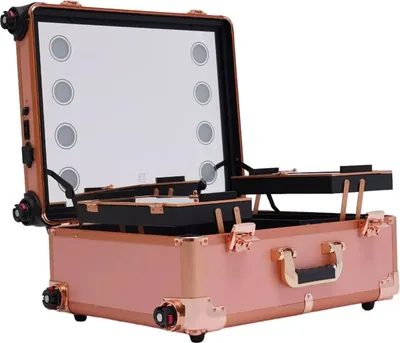 Immagine prodotto di Valigetta cosmetica trolley - Beauty case - Grande - Struttura in metallo - Valigetta da parrucchiere - Valigetta per trucchi - Rosa