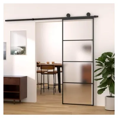 Produktbild von Schiebetür aus mattiertem ESG-Glas und Aluminium 76 x 205 cm in Schwarz