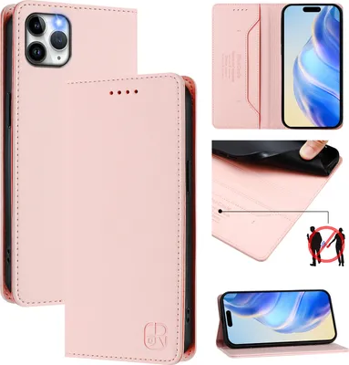 Produktbild von Lederhülle für iPhone 11 Pro Max Hülle Flip Brieftasche Kartenfächern Ständer Schutzhülle Pink