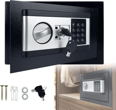 Produktbild von ACXIN Elektronischer Safe Tresor, Klein Minisafe Wandtresor, Digital PIN-Code Tresor mit Sicherheitsschlüssel, 12L (31 x 20 x 20cm), Schwarz