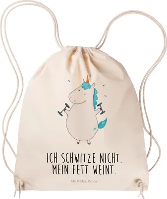 Produktbild von Mr. & Mrs. Panda Stoffbeutel Einhorn Fitness - Transparent - Geschenk, Unicorn, leichter rucksack, wander, Turnbeutel, gymnastiktasche, Gym, Fitnessstudio, Sport