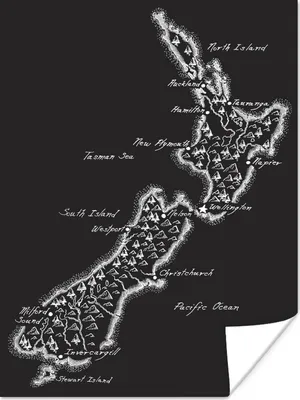 Produktbild von MuchoWow® Poster Eine Illustration einer schwarzen Karte von Neuseeland 60x80 cm - Schlafzimmer Dekoration