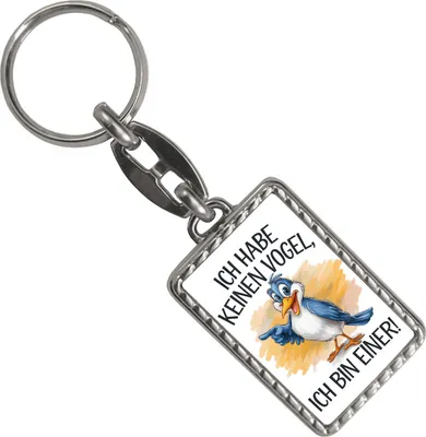 Produktbild von Cartoon Vogel Ich bin ein Vogel Schlüsselanhänger mit Bordüre