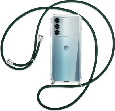 Produktbild von Handykette Backcover-Schutzhülle mit Band (Metall silberfarben) für Motorola Moto G200 5G - dunkelgrün