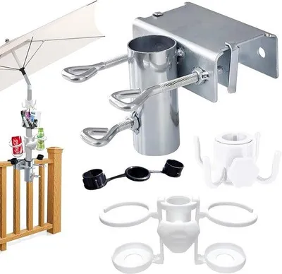 Obrázek produktu pro Držák na deštník na balkon, zahradní držák na balkon nebo stůl, robustní kovový venkovní držák, balkonová svorka