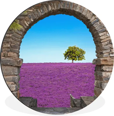 Produktbild von MuchoWow® Aluminium Wandkreis Blumen - Lavendel - Baum - Ansicht Ø 60 cm Wanddeko Modern Wohnzimmer - Wand Kreis - Wandbild - Schlafzimmer - Aluminium Bild - Kinderzimmer - Wohnzimmer Dekoration - Wandschmuck