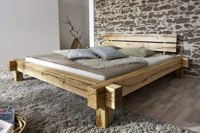 Produktbild von Balkenbett "Daniel" 200x200 cm Wildeiche massiv BE-0405
