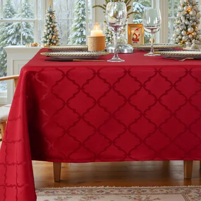 Jacquard-Tischdecke, 132 x 132 cm, rot, Karomuster, Weihnachten