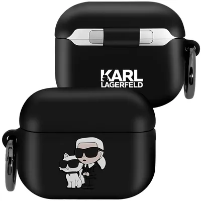 Image de Karl Lagerfeld, étui en silicone résistant pour AirPods Pro 2 avec anneau intégré, noir