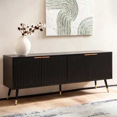 Immagine prodotto di FineBuy Mobile TV basso nero con finitura rovere 150x60x39 cm Mobile TV moderno Mobile TV alto Tavolino TV Mobile TV con ante Mobile TV