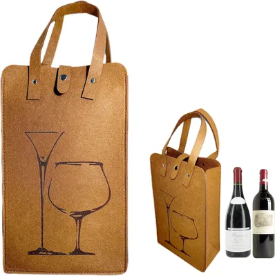 Imagen del producto de Fundas de fieltro marrón, de 21 x 35 cm, con asa, para botellas de vino y cerveza