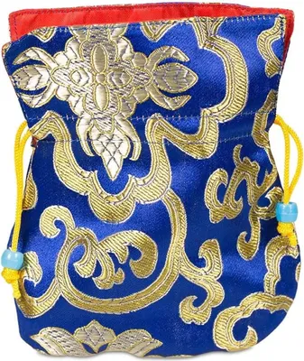 Image de Sac en brocart bleu avec doublure rouge - paquet de 5 pièces - 10x14 cm