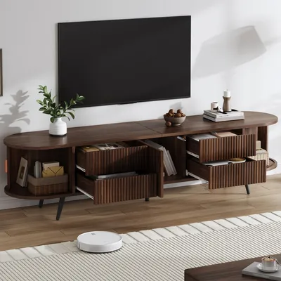 Produktbild von MODFU Fernsehschrank Tv Bank Ovale Form Abgerundete Ecken Stauraum Mit Schubladen Rollladentür,Nussbaum