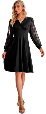 Imagen del producto de Vestido de corte en A con cuello en V y mangas largas, ideal para fiestas