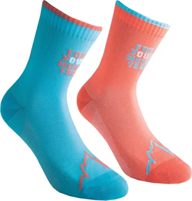 Laufsocken von La Sportiva in Blau und Orange mit dem Schriftzug "For Your Mountain"