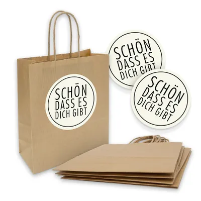 Produktbild von itenga 5x Geschenktüte mit Kordel 18x8x22cm + Sticker  SCHÖN DASS ES DICH GIBT w