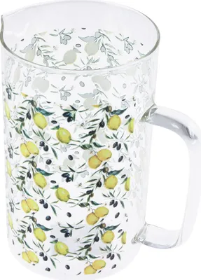 Produktbild von Glaskanne mit Zitronen-Oliven-Dekor, 17cm, Sommer-Motiv