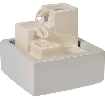 Zdjęcie produktu dla ceramiczna fontanna wewnętrzna dobar design, trzypoziomowa, biała, 19x19x16,5 cm
